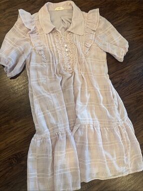 Listicle Pale Blush Ruffled Plaid Dress